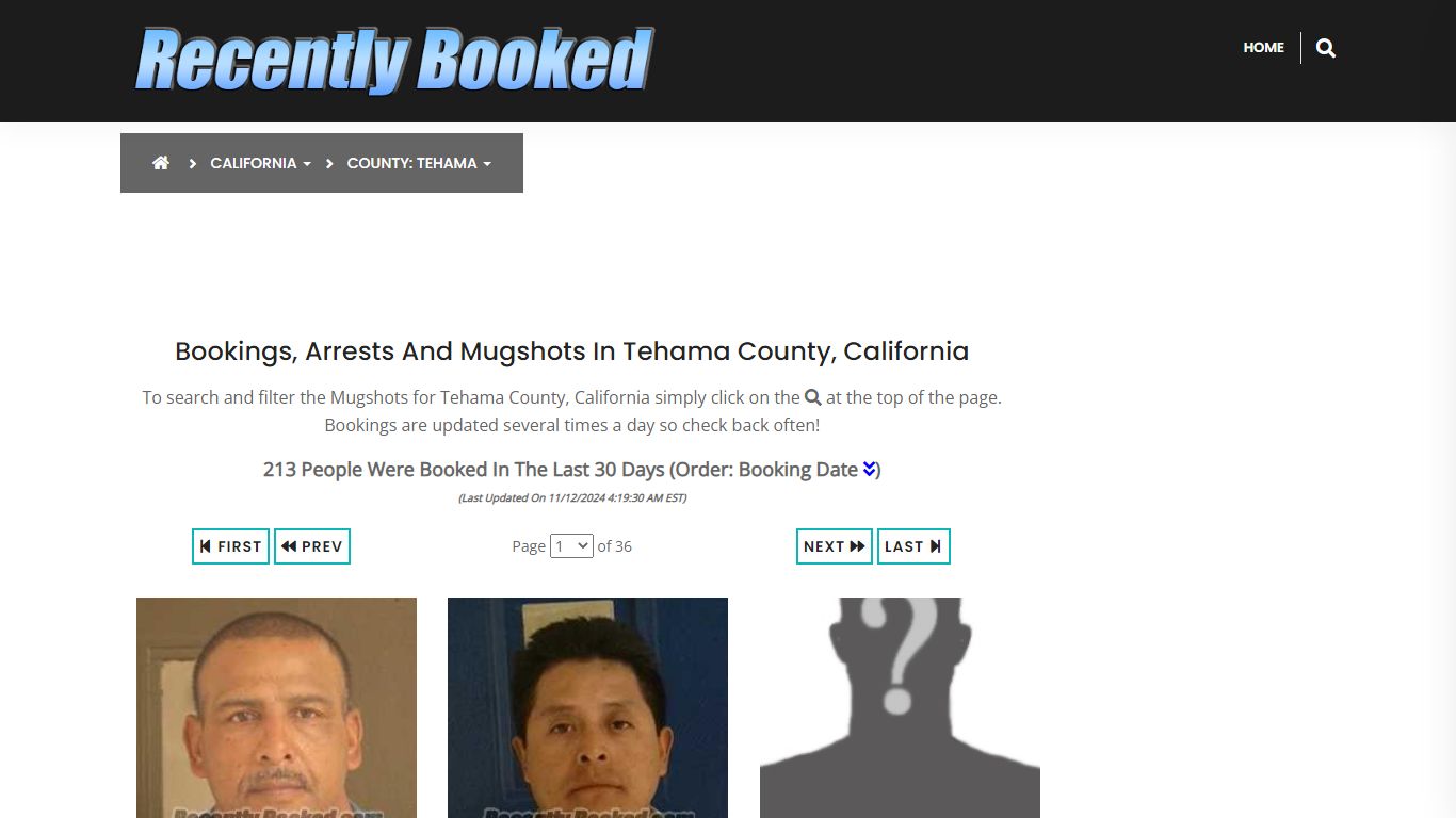 Bookings, Arrests and Mugshots in Tehama County, California