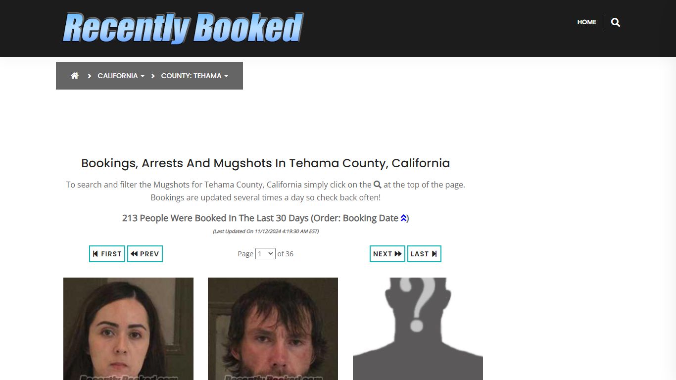 Bookings, Arrests and Mugshots in Tehama County, California