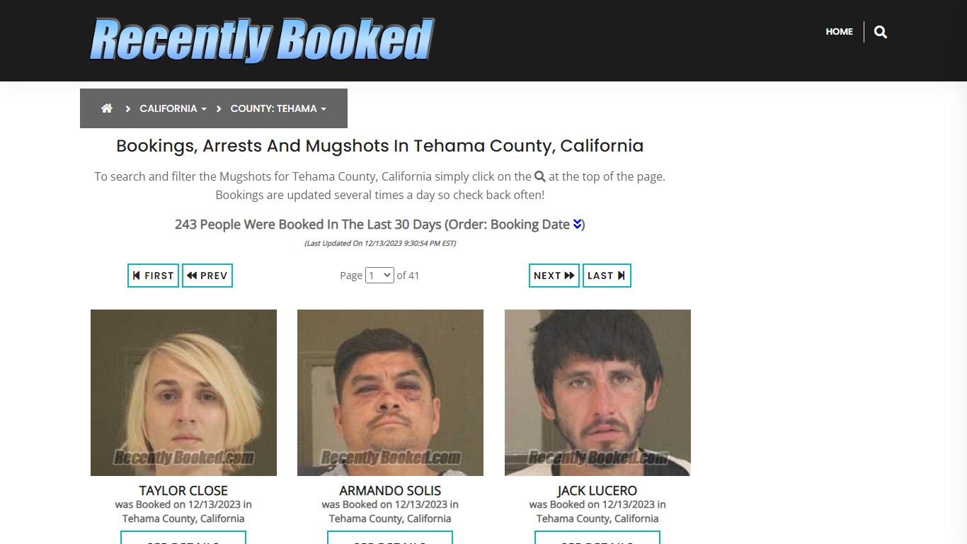 Bookings, Arrests and Mugshots in Tehama County, California