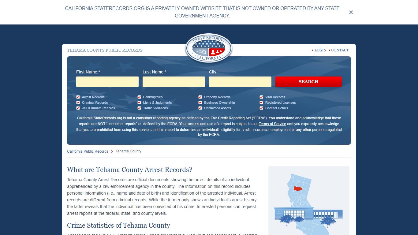 Tehama County Arrest, Court, and Public Records | StateRecords.org