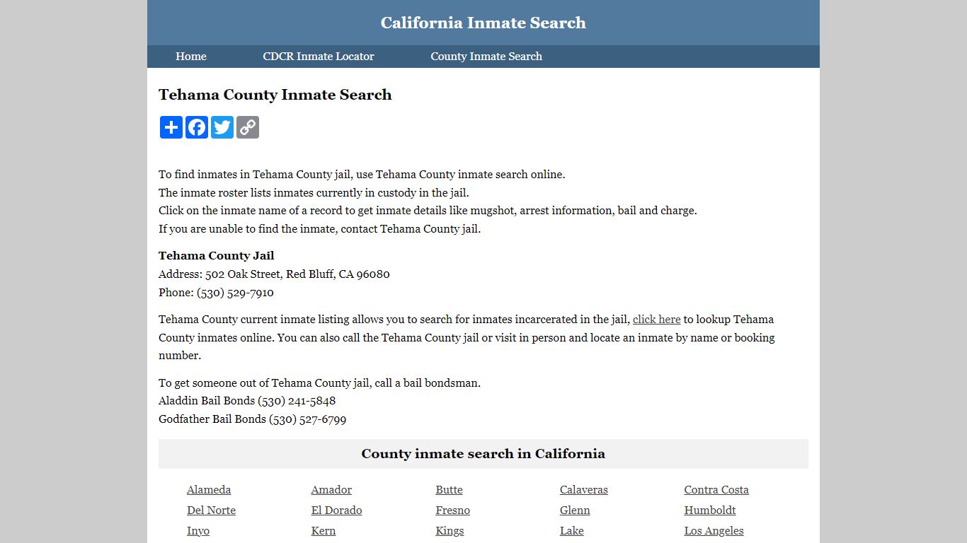 Tehama County Inmate Search