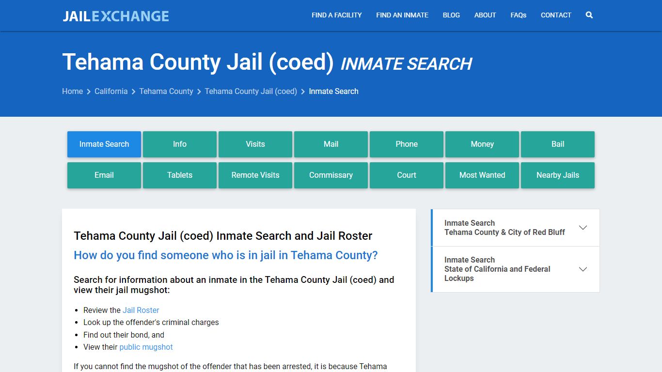 Inmate Search: Roster & Mugshots - Tehama County Jail (coed), CA
