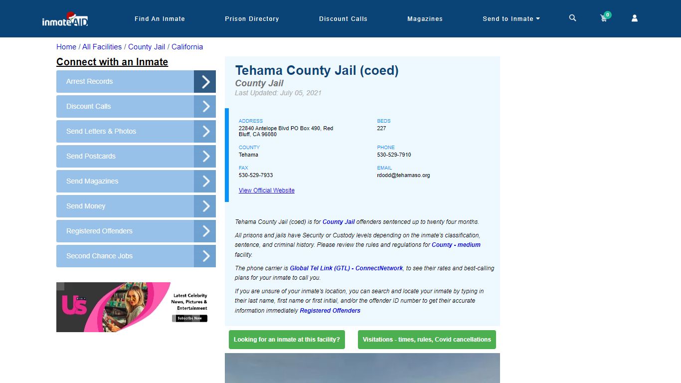 Tehama County Jail (coed) - Inmate Locator - Red Bluff, CA